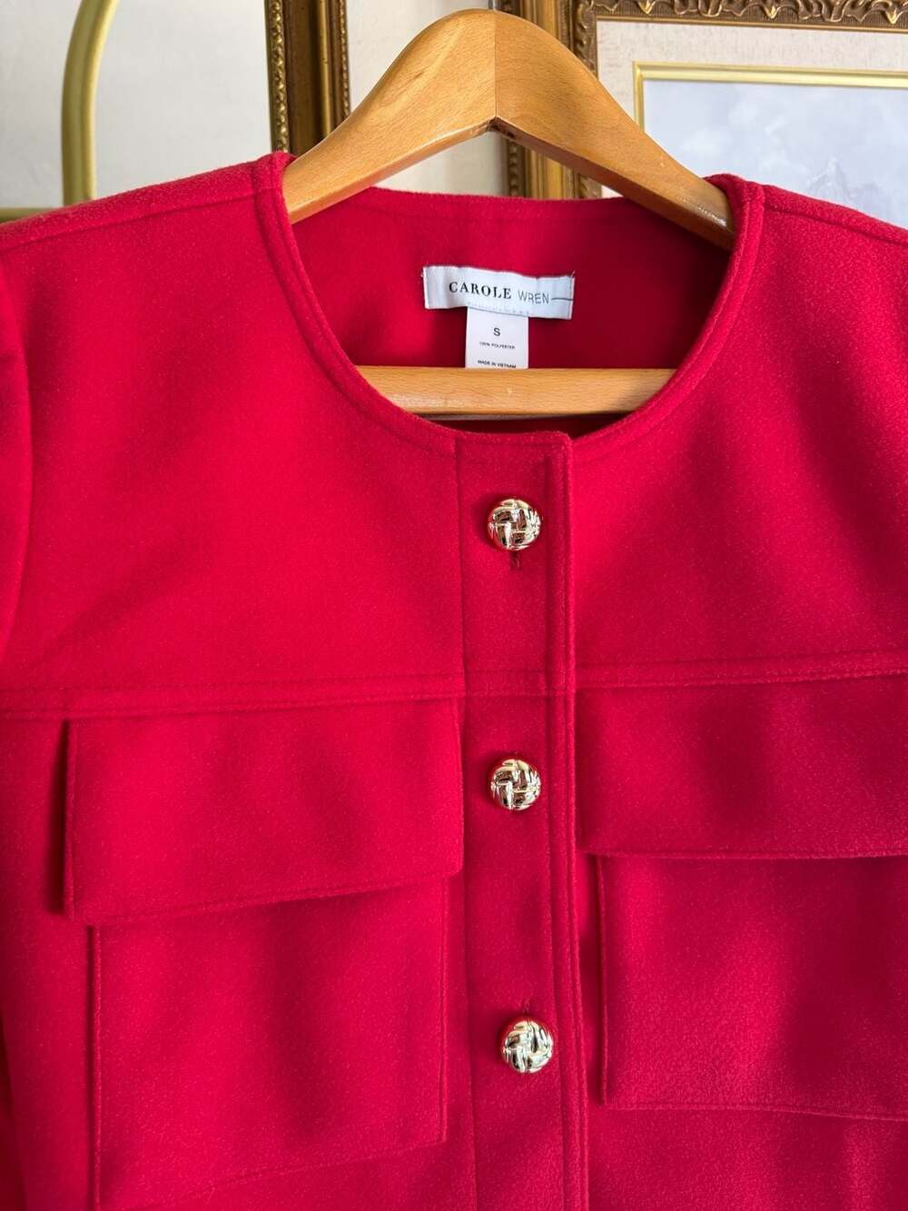Chanel Inspired Carole Wren Red Cropped Lady Jacket - Small - Picture 3 of 8